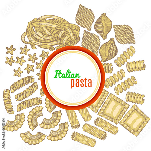 vector template with hand drawn pasta and label photo