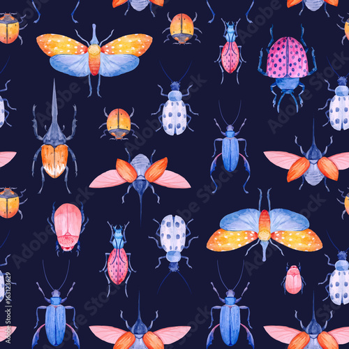 Watercolor beetle vector pattern