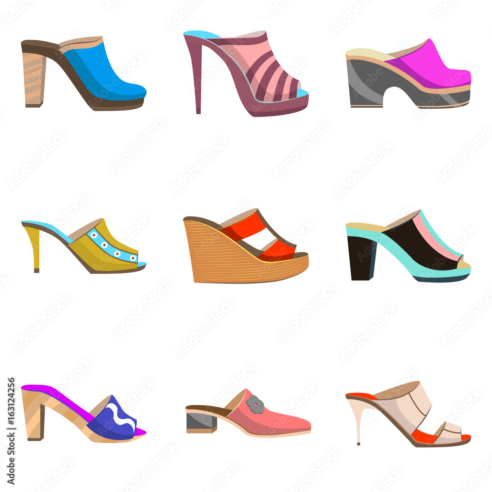 vector set with women shoes - clogs and mule shoes vector set with women shoes - clogs and mule shoes