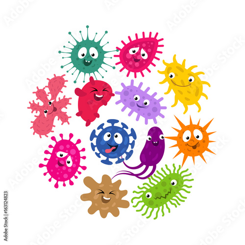 Funny germs and virus kids vector background