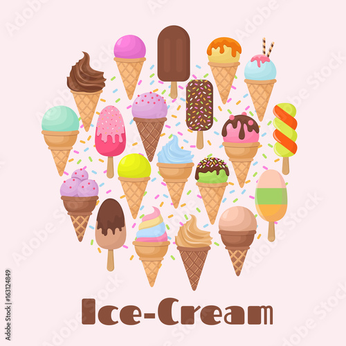 Cartoon ice cream summer dessert vector icons