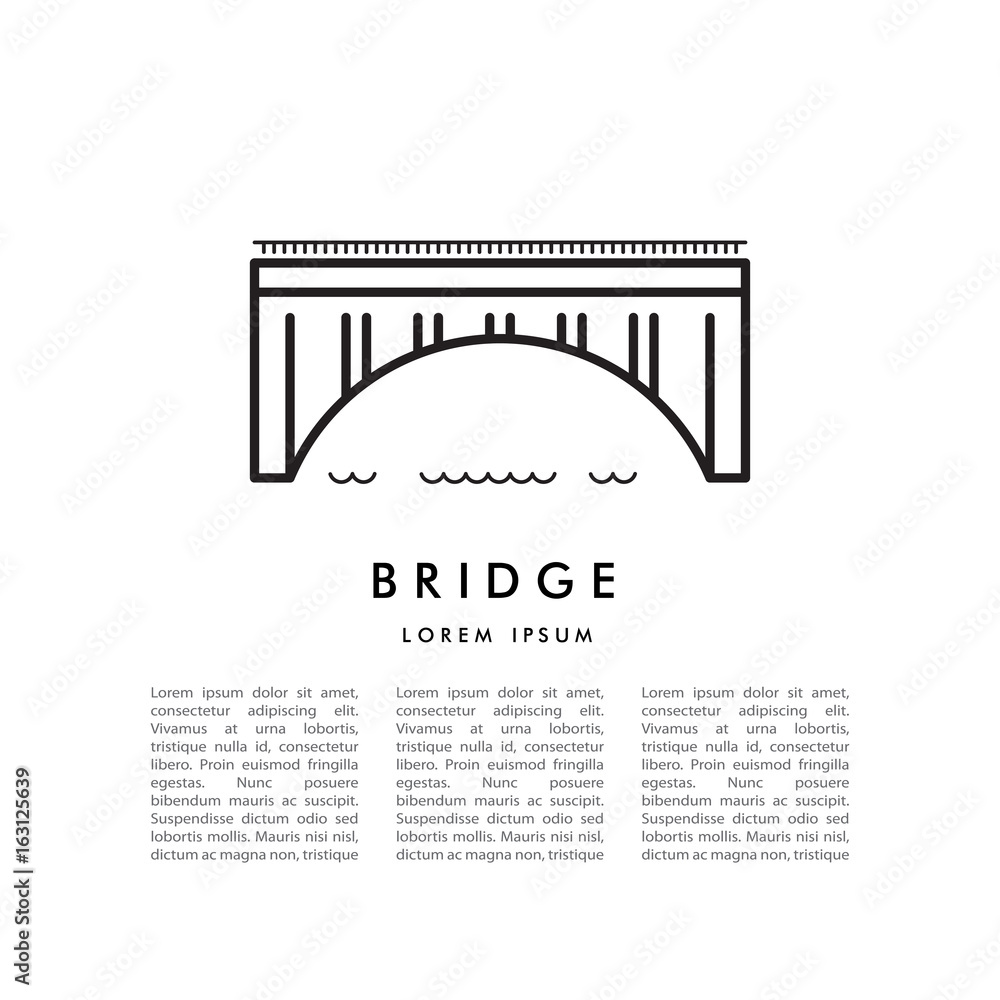 Vector poster with linear minimalistic image of the arch bridge and place for text Vector poster with linear minimalistic image of the arch bridge and place for text
