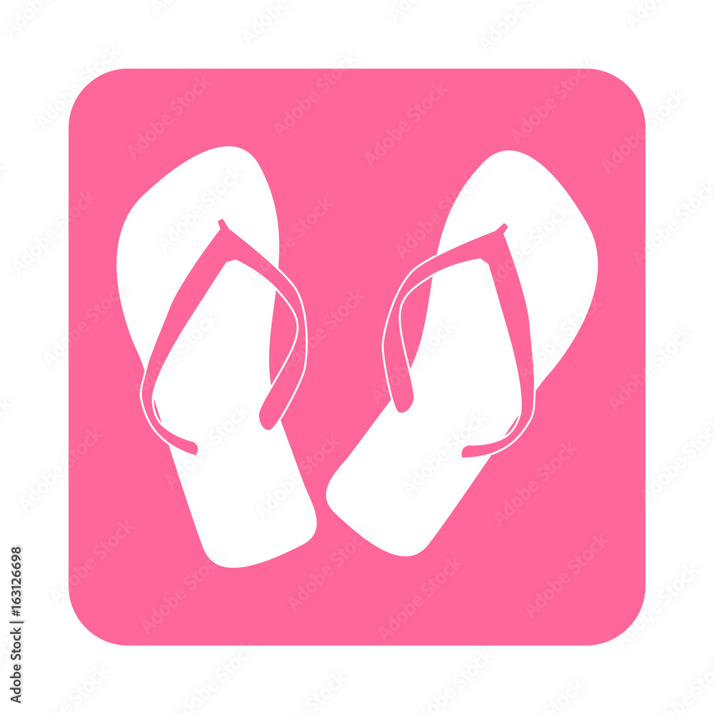 Icono plano chanclas en cuadrado rosa Icono plano chanclas en cuadrado rosa