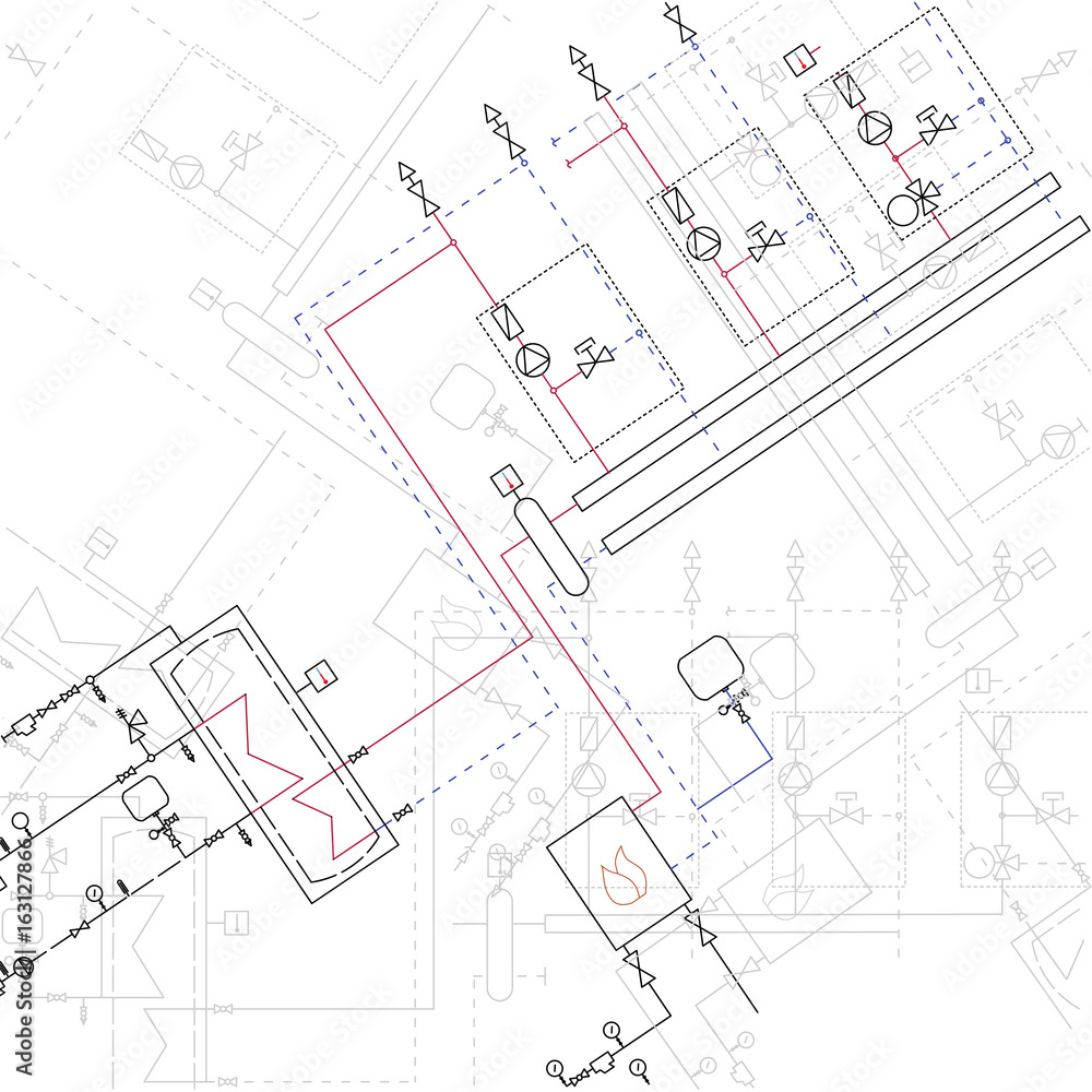 Technical blueprint of steamshop vector illustration. Architecture and reconstruction templates. Technical blueprint of steamshop vector illustration. Architecture and reconstruction templates.