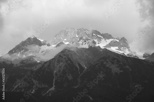 view of jade dragon snow mountain with cloudy in lijiang ,China