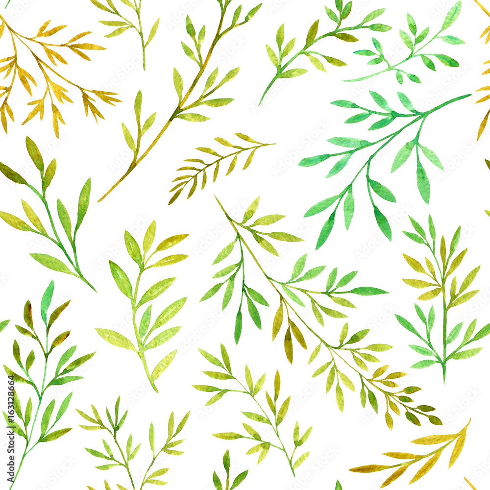 Fototapeta premium seamess pattern with watercolor doodle twigs with leaves