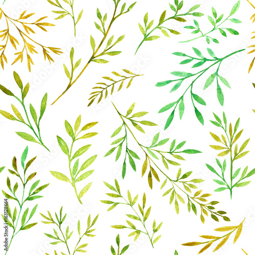 Fototapeta Naklejka Na Ścianę i Meble -  seamess pattern with watercolor doodle twigs with leaves