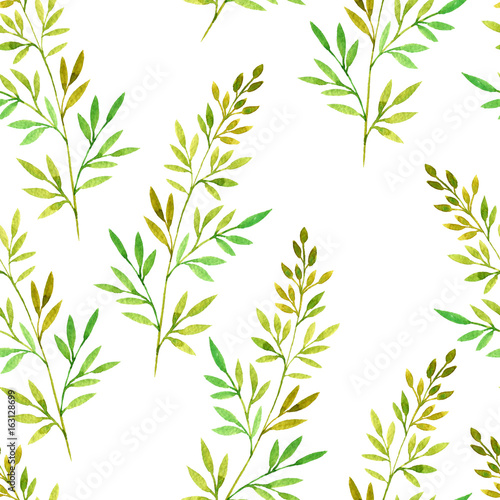 seamess pattern with watercolor doodle twigs with leaves