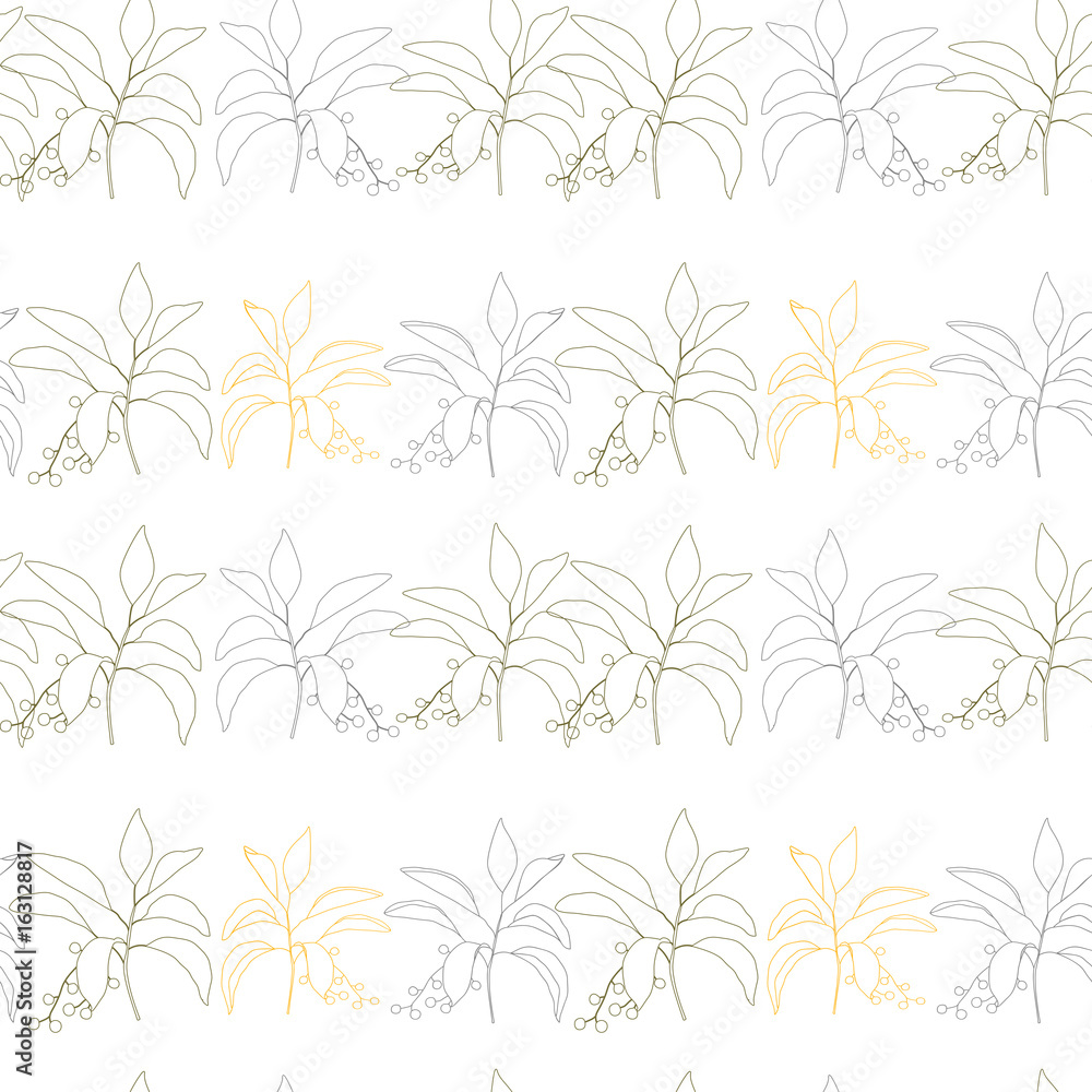 Vector botanical seamless pattern with simple hand drawn twigs with leaves and berries. Vector botanical seamless pattern with simple hand drawn twigs with leaves and berries.