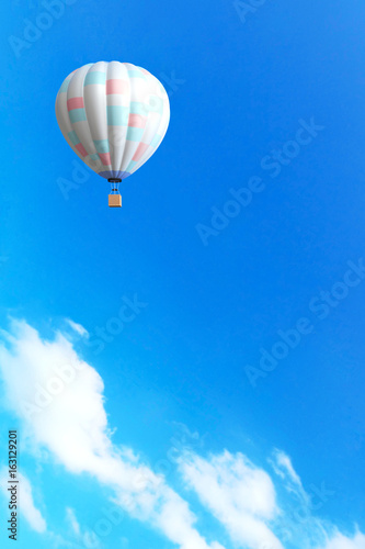 3d rendering : illustration of colorful hot air balloon floating above the sky in sunny day. vacation time concept. abstract peaceful background.