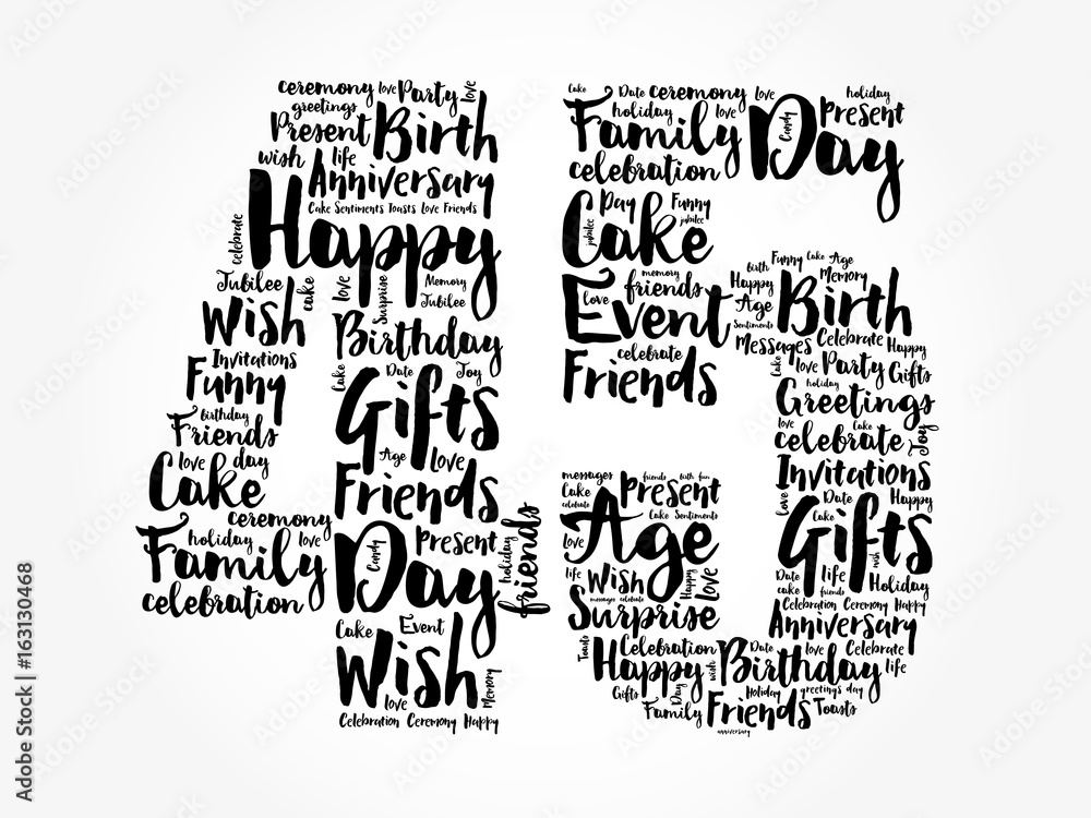 Happy 45th birthday word cloud collage concept