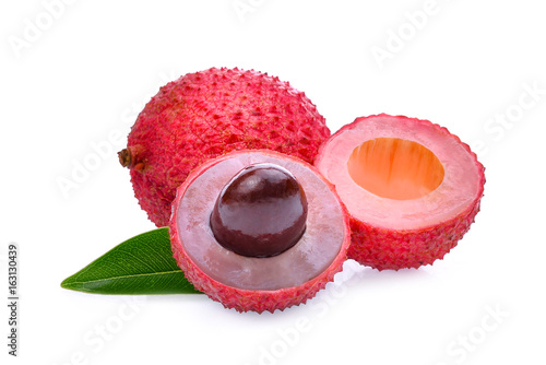 lychee with leaf tropical fruit isolated on white background