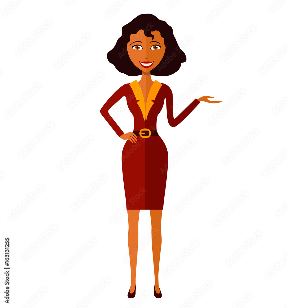 African woman presents something presenting and smiling african young woman vector. African woman presents something presenting and smiling african young woman vector.