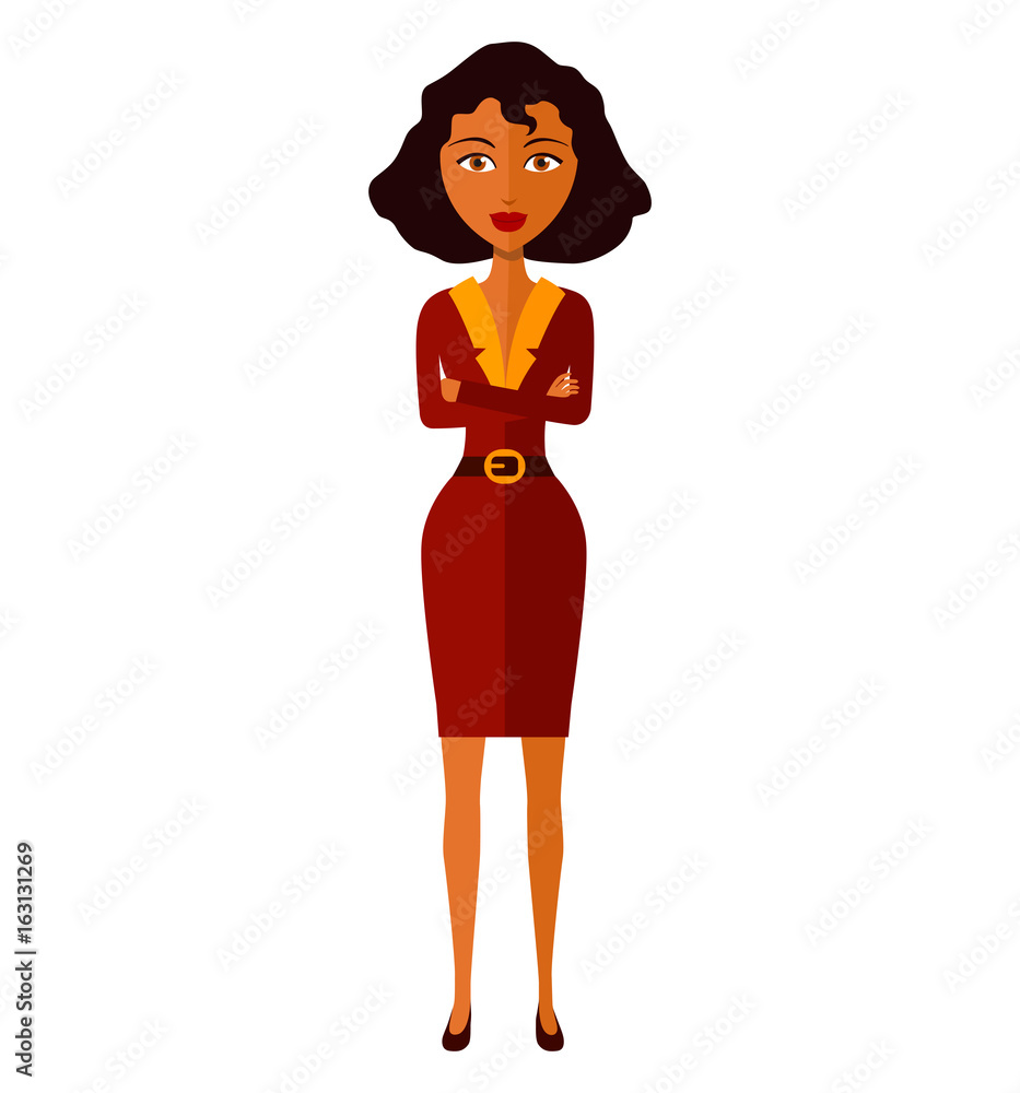 African business woman with arms crossed isolated on white background vector. African business woman with arms crossed isolated on white background vector.