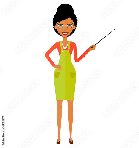 African American business woman presenting something with a pointer tutor character vector.