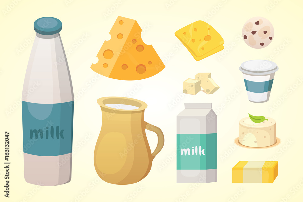 Fresh organic milk products set with cheese Fresh organic milk products set with cheese