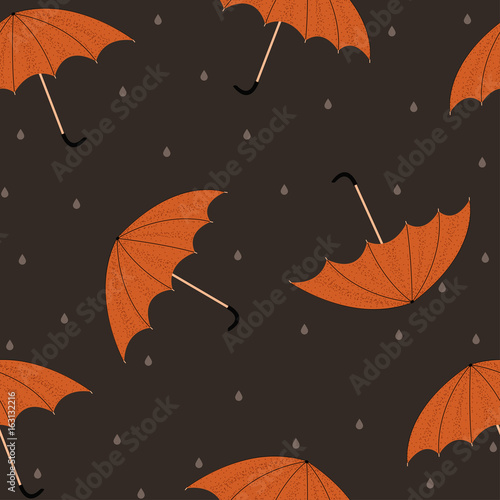 Umbrella under rain seamless pattern. Vector hand drawn illustration.