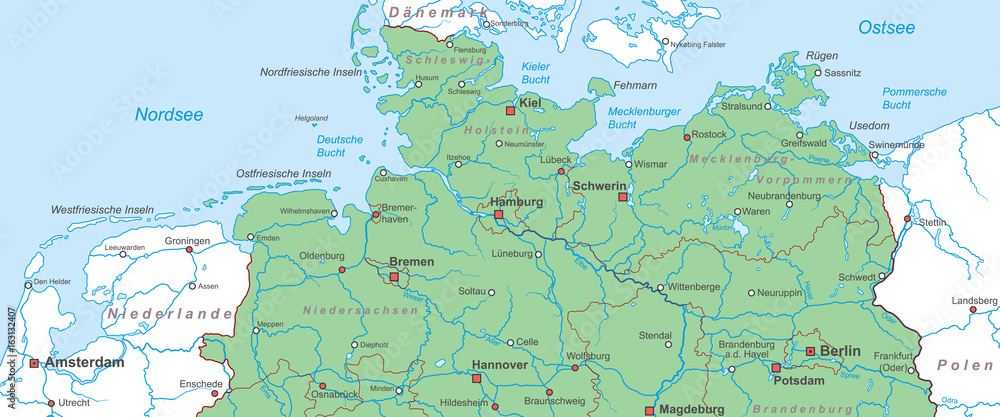 Norddeutschland - Nord- und Ostsee Landkarte