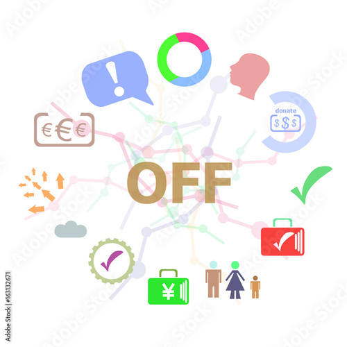 Text Off. Business concept . Set of line icons and word typography on background