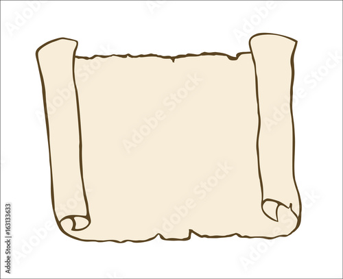 Sketch of ancient scroll, isolated on white background. 