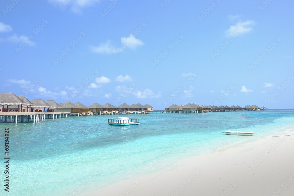 Sunny day in sea bungalow at Maldive