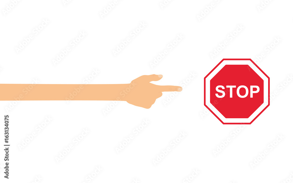 Hand zeigt auf - Stoppschild Stock-Vektorgrafik