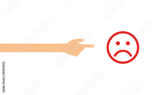 Hand zeigt auf - Smiley unzufrieden