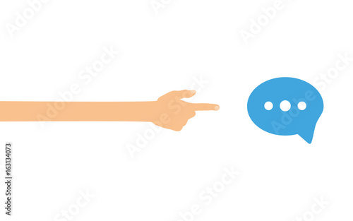 Hand zeigt auf - Sprechblase - Kommentar