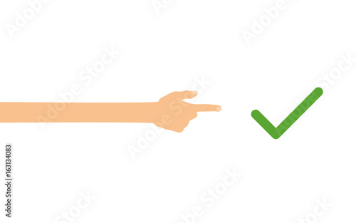 Hand zeigt auf - Haken - Richtig