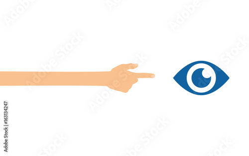 Hand zeigt auf - Auge