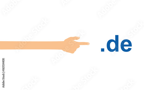 Hand zeigt auf - .de Domain