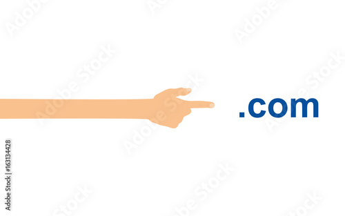 Hand zeigt auf - .com Domain