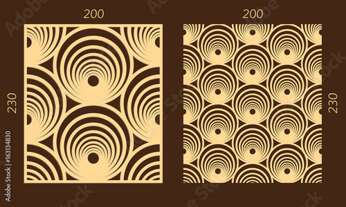 Laser cutting set. Woodcut vector panel. Plywood lasercut geometric design. Hexagonal seamless pattern for printing, engraving, paper cutting. Stencil ornament.