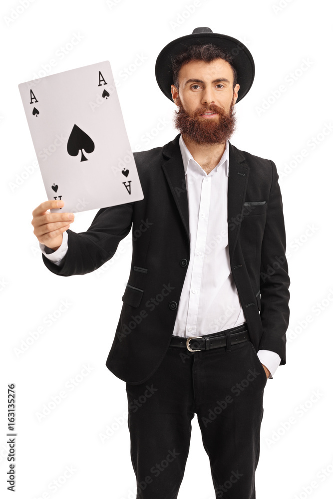 Bearded man showing an ace of spades card Bearded man showing an ace of spades card
