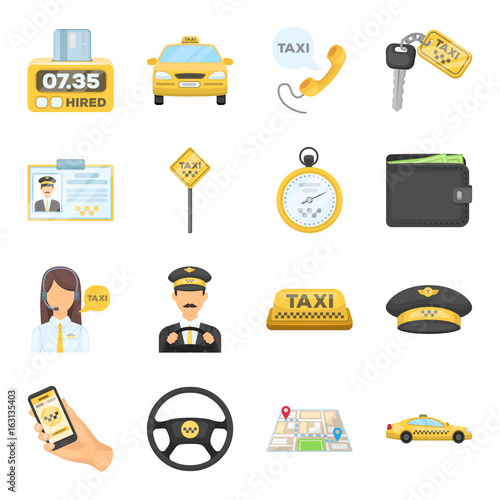 Parking, dispatcher, taxi driver are all for taxi service. Taxi set collection icons in cartoon style vector symbol stock illustration web.