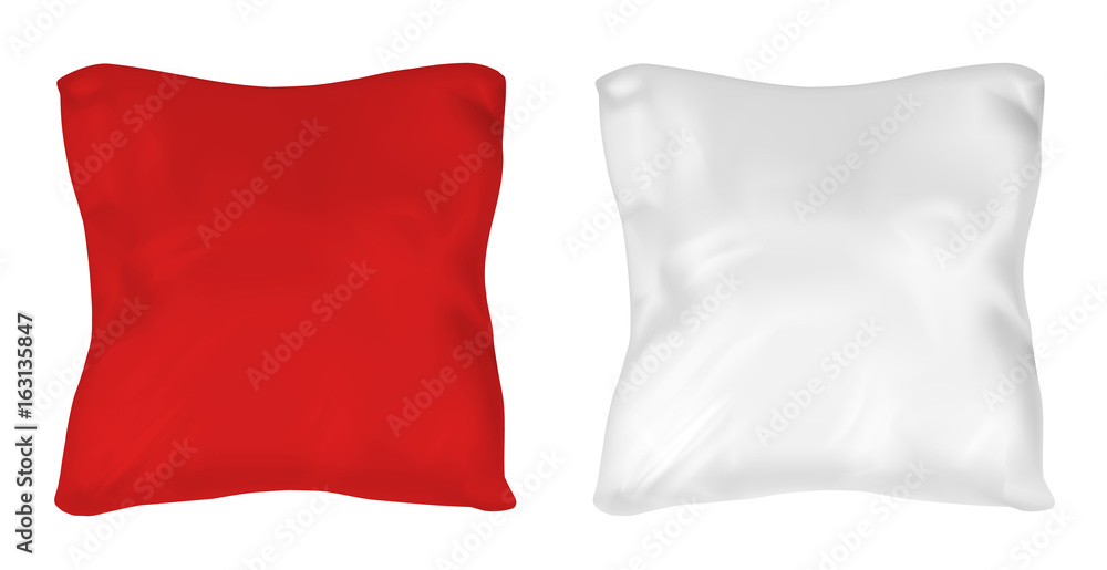 White and red square pillow. Vector mock up