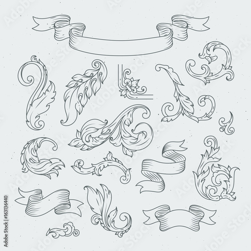 Decorative elements in baroque style. Victorian ornament, acanthus leaves