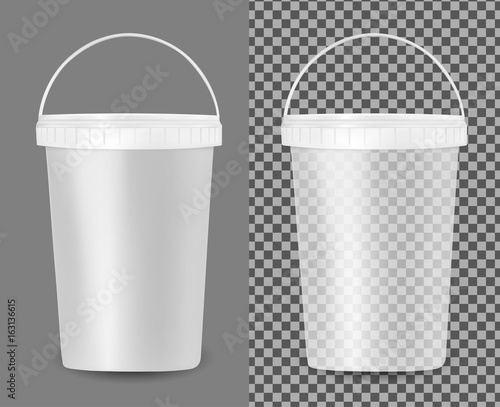 Transparent plastic bucket for food, sour cream, sauce and snack