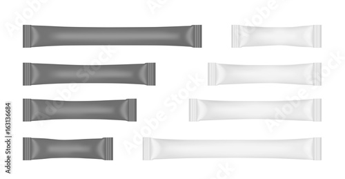 White and black disposable packaging for snacks, food, sugar and spices