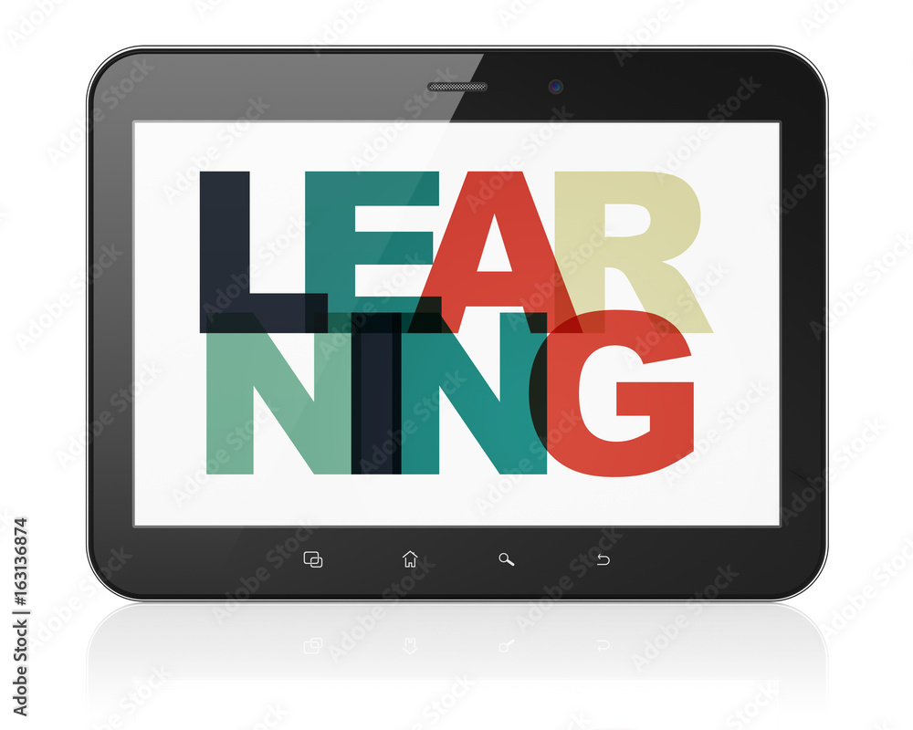 Studying concept: Tablet Computer with Learning on display Studying concept: Tablet Computer with Learning on display