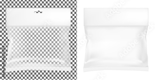 White blank plastic or paper washing powder packaging. Sachet for bread, coffee, sweets, cookies and gift.