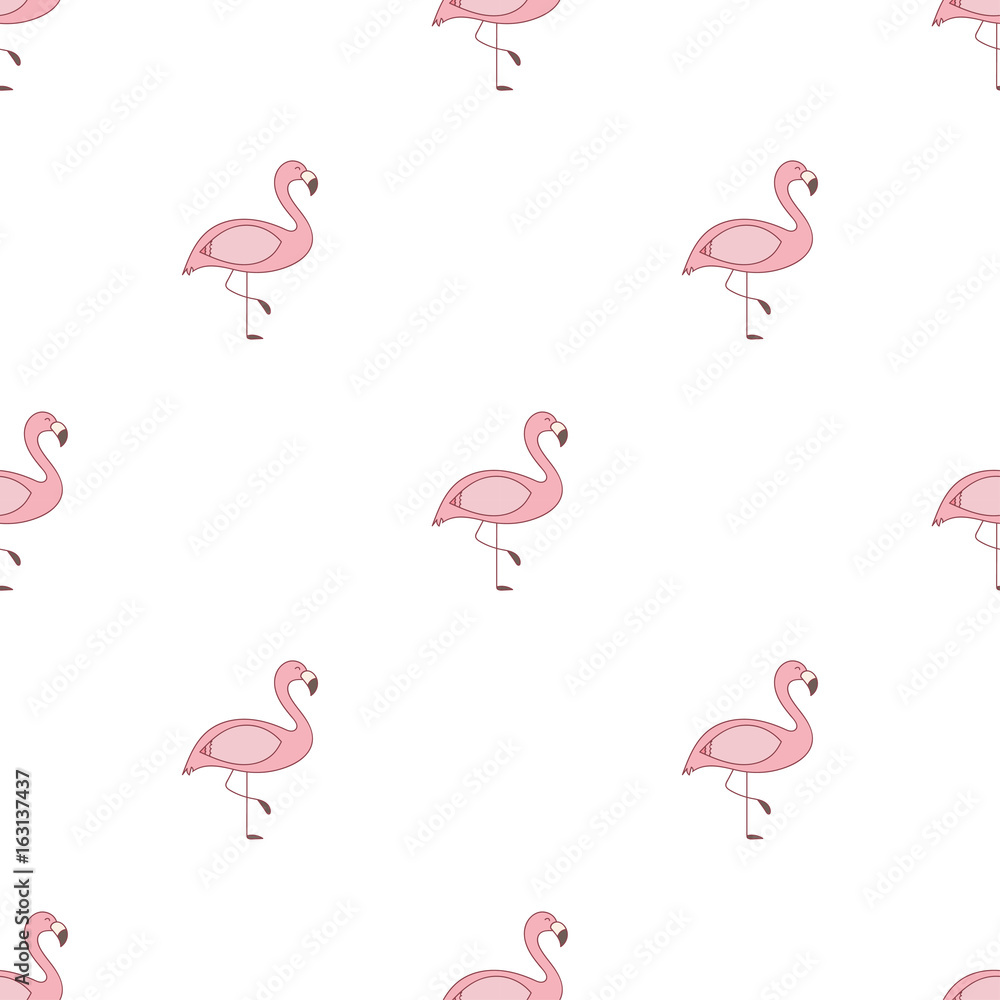Fototapeta premium Seamless pattern with pink flamingo. Doodle. Vector.