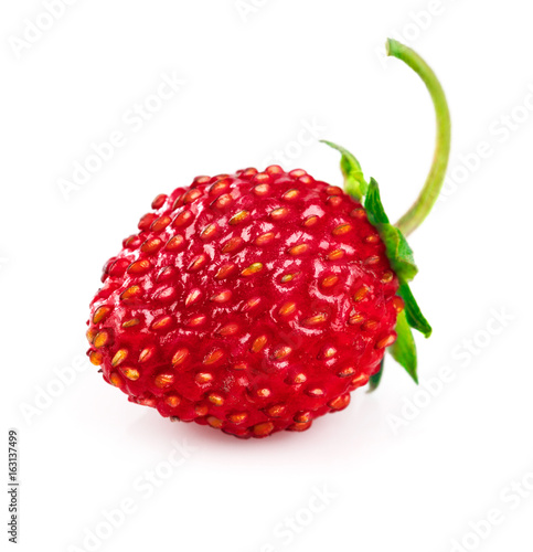 Konstfotografi Berry wild strawberry with green leaf healthy food fresh fruit.
