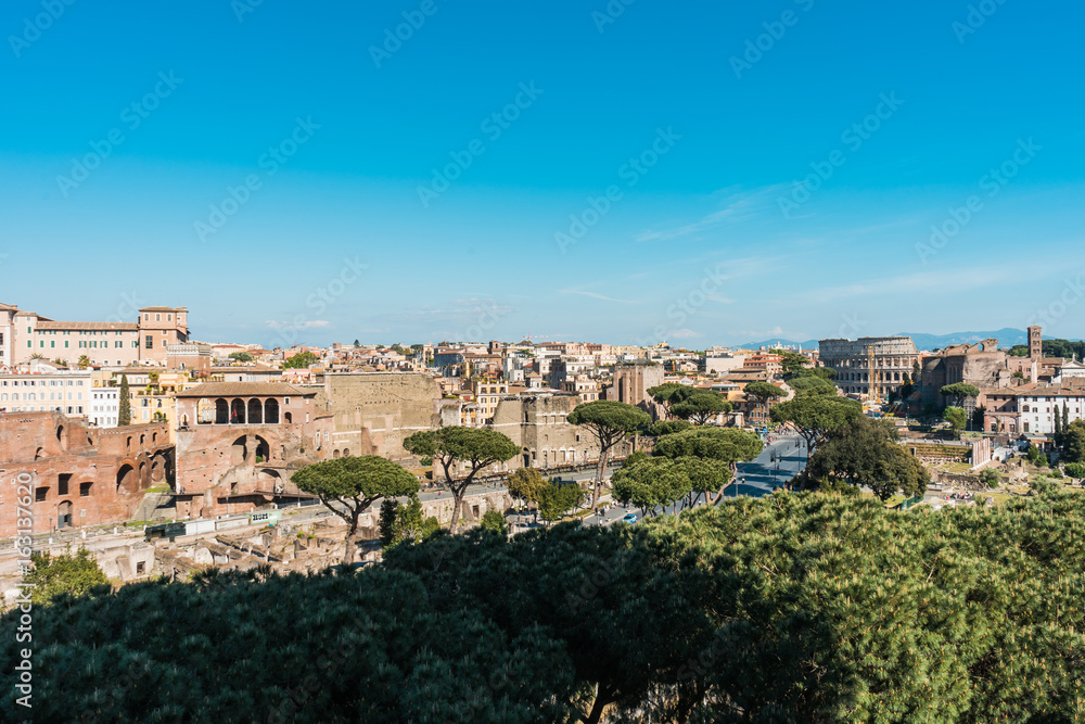 Rooftop panorama cityscape of Rome Italy