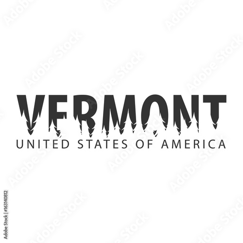 Vermont. USA. United States of America. Text or labels with silhouette of forest. photo