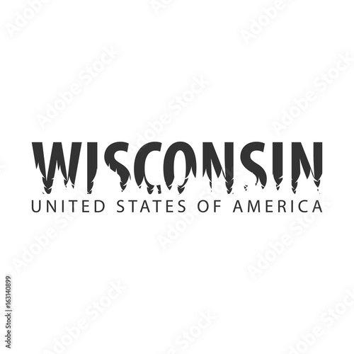 Wisconsin. USA. United States of America. Text or labels with silhouette of forest. photo