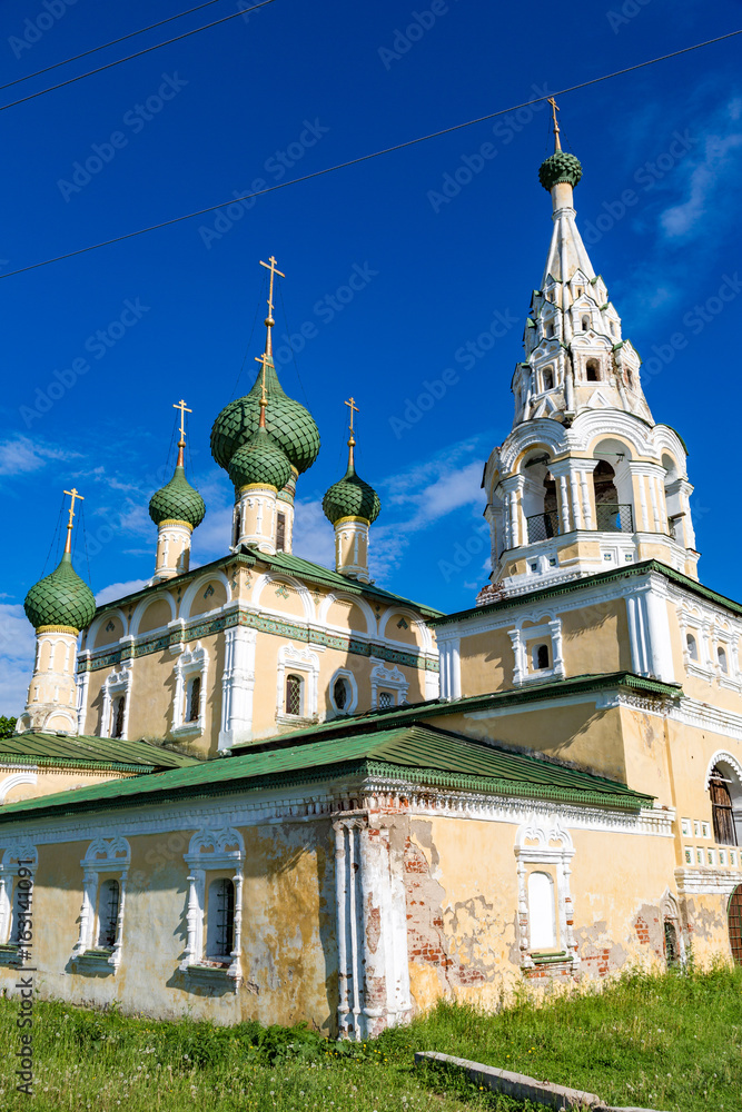 UGLICH, RUSSIA - JUNE 17, 2017: Facade of the Church of the Nativity of John the Baptist on the Volga River. Built in 1691

