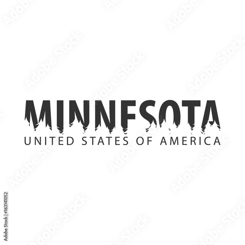 Minnesota. USA. United States of America. Text or labels with silhouette of forest.