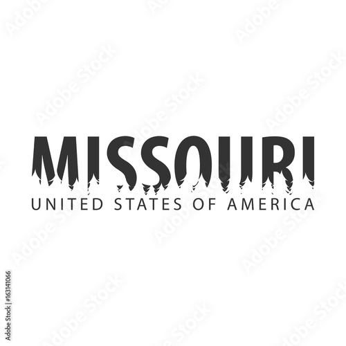 Missouri. USA. United States of America. Text or labels with silhouette of forest. photo