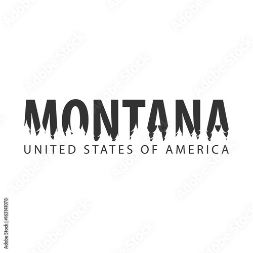 Montana. USA. United States of America. Text or labels with silhouette of forest. photo
